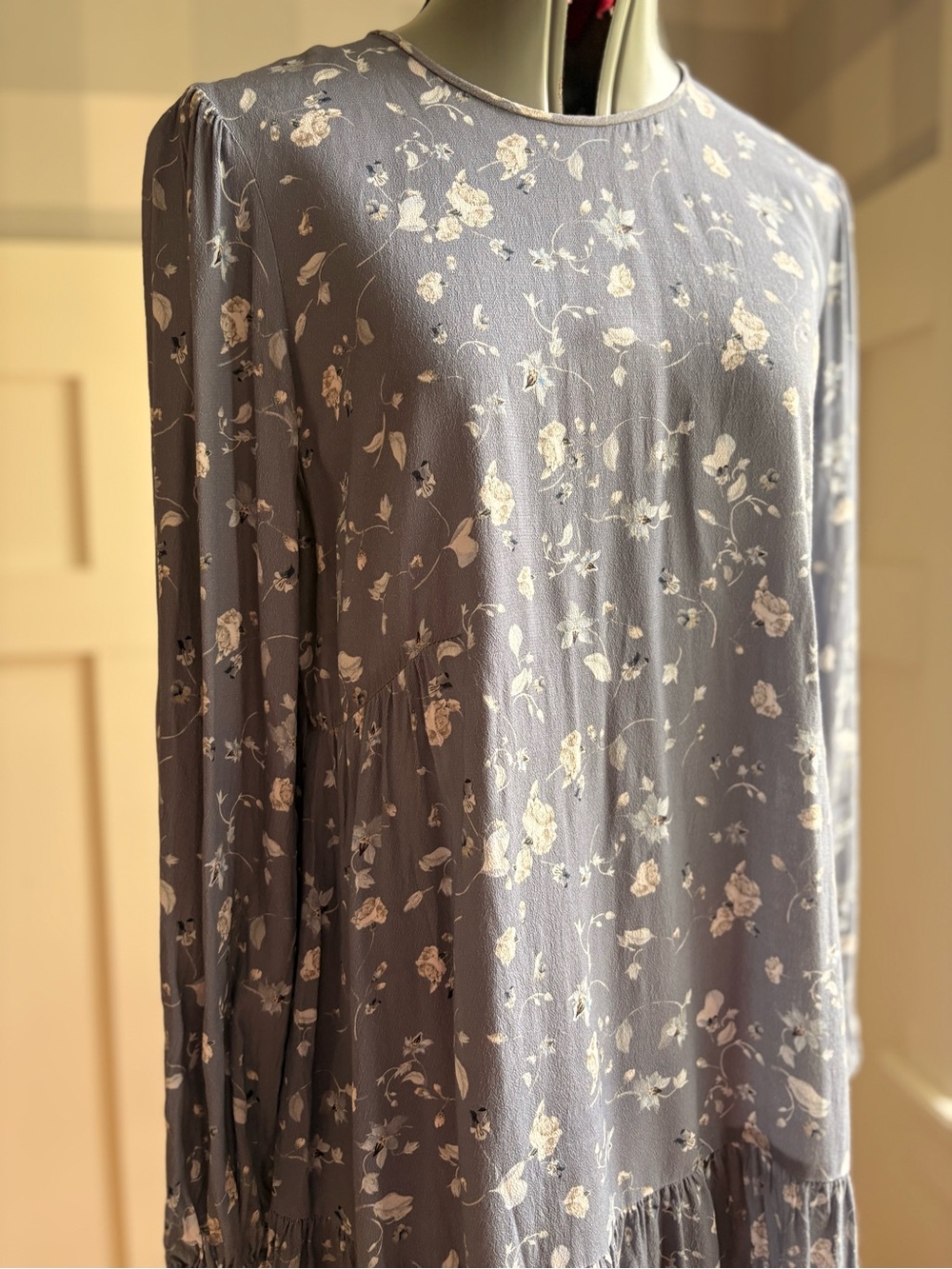 Wilfred Dusty Blue Floral Long-Sleeve Mini Dress Medium - Picture 3 of 9